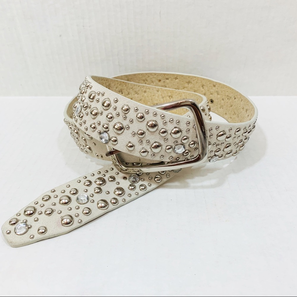 Gray studded leather embellished bling belt